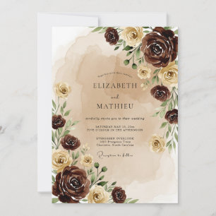 Braune herbstliche Hochzeit im Schokoladenbraun Einladung