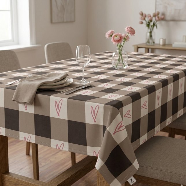 Braune Herz-Gingham-Tischdecke Tischdecke (Von Creator hochgeladen)