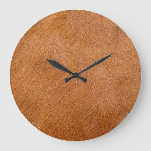 Braune Highland-Kuh Fellstruktur Große Wanduhr