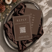 Braune Hochzeits-RSVP-Karte mit QR-Code