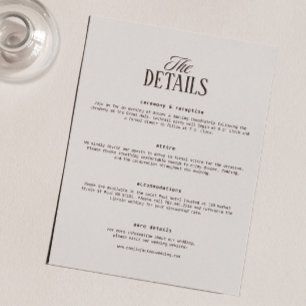 Braune Hochzeitsdetails im Espresso-Stil 'Old Mone Begleitkarte