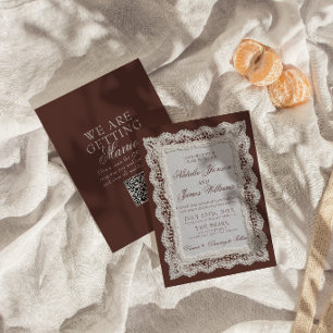 Braune Hochzeitseinladung mit QR-Code im altmodisc Einladung