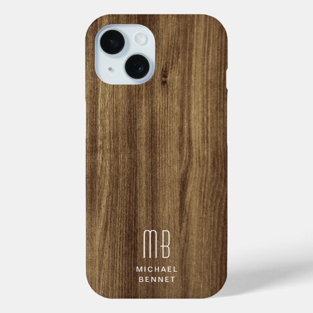 Braune Holzoptik mit Monogramm Case-Mate iPhone Hülle (Rückseite)