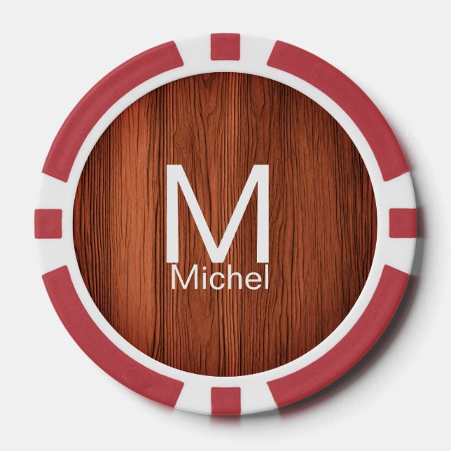 Braune Holztextur-Linien fügen Monogramm-Buchstabe Pokerchips (Vorderseite)