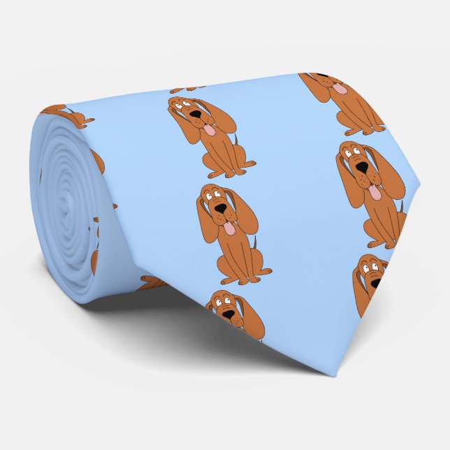Braune Hunde Cartoon auf Pastel Blue. Hund Krawatte (Gerollt)
