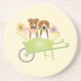 Braune Hunde in Schubkarren Frühlingsblumen Getränkeuntersetzer