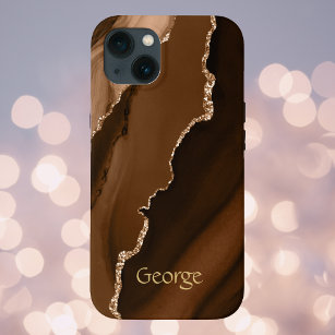 Braune Imitate Agate Marled Design mit Namen Case-Mate iPhone Hülle