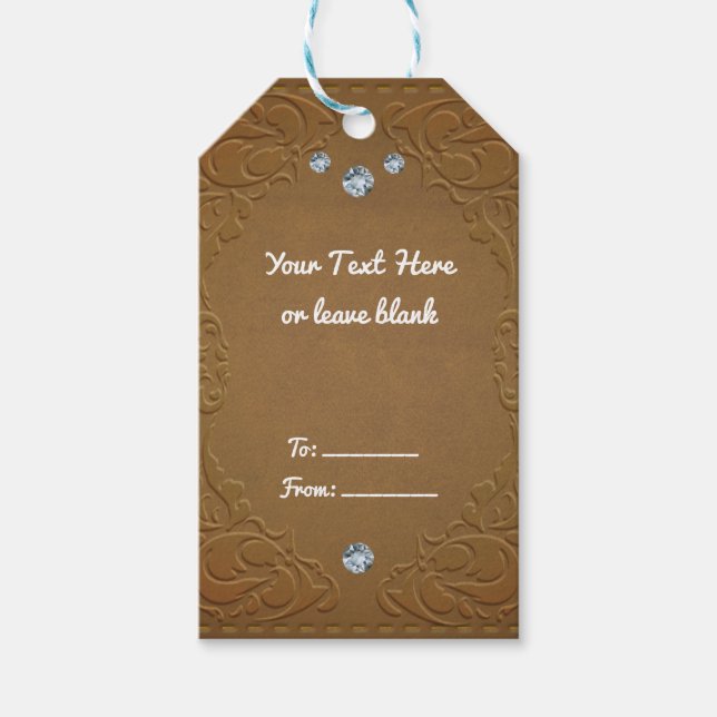 Braune Imitate Leather & Diamonds Glam Rustikal Geschenkanhänger (Vorderseite)