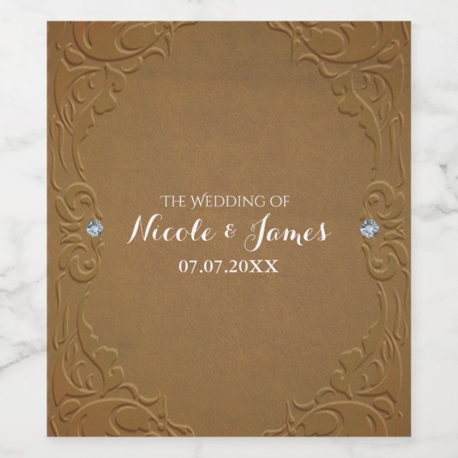 Braune Imitate Leather & Diamonds Glam Rustikaler  Weinetikett (Einzelnes Label)