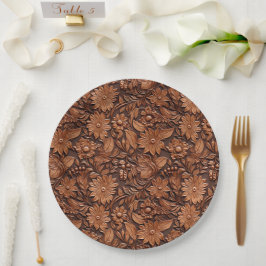 Braune Imitate Leather Floral Pappteller