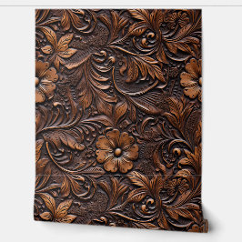 Braune Imitate Leather Floral Tapete