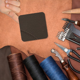 Braune Imitate Leder Upholsterie Quadratischer Aufkleber