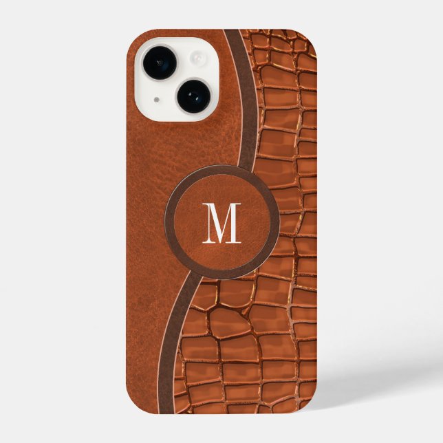 Braune Imitate Lederalligator Skin Luxus Monogram iPhone Hülle (Rückseite)