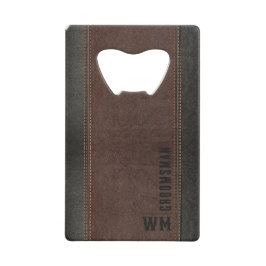 Braune Imitate Ledermonogramm Trauzeuge Geschenk Geldbeutel Flaschenöffner