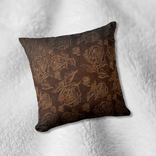 Braune Imitate mit Rose Leder Kissen