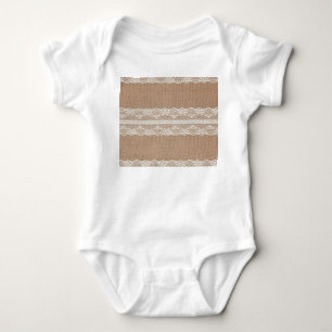 Braune Jute Leinen Weiß Spitze Textur Baby Strampler
