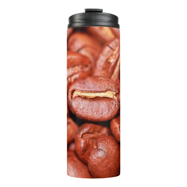 Braune Kaffeebohnen geröstet Thermosbecher (Vorderseite)