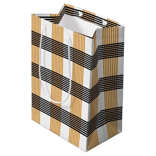 Braune Karierte Karo-Muster Mittlere Geschenktüte (Rückseite Schrägansicht)