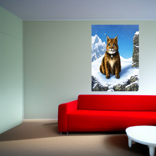 Braune Katze im Schnee   AI Art Poster