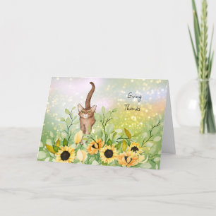 Braune Katze mit Sonnenblumenkarte Erntedank Dankeskarte