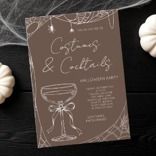 Braune Kostüme und Cocktails Erwachsene Halloween- Einladung