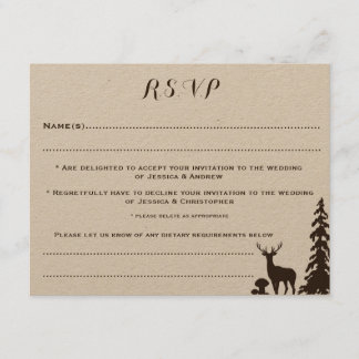Braune Kraft-Hochzeit-RSVP-Karte im Wald-Thema Einladung