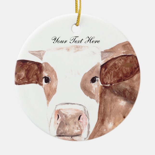 Braune Kuh Aquarell Tierzucht Scottish Custom Keramik Ornament (Vorne)