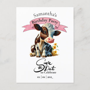 Braune Kuh Save the Date Geburtstagskarte Postkarte