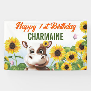 Braune Kuh Sonnenblume Mädchen Erstgeburt Banner