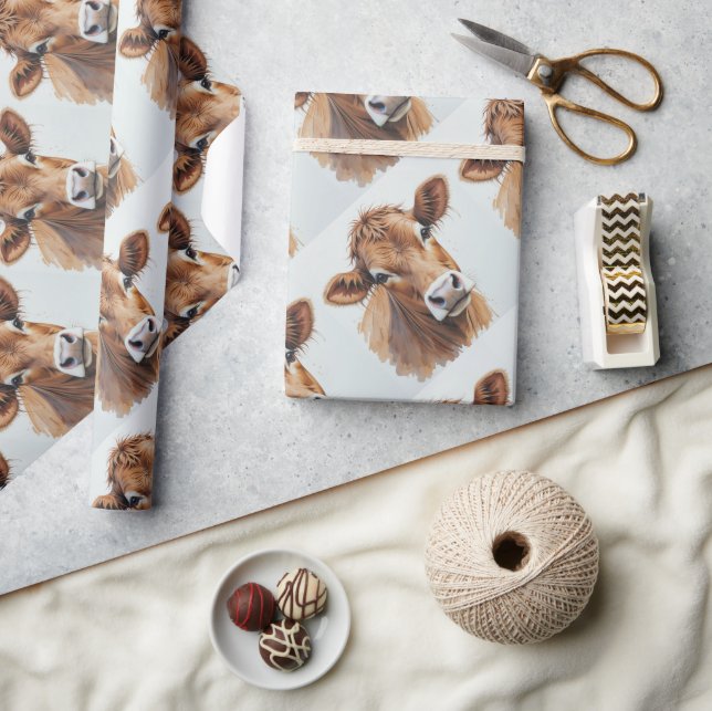 Braune Kuhfarm im Aquarellstil Geschenkpapier (Kunsthandwerk)