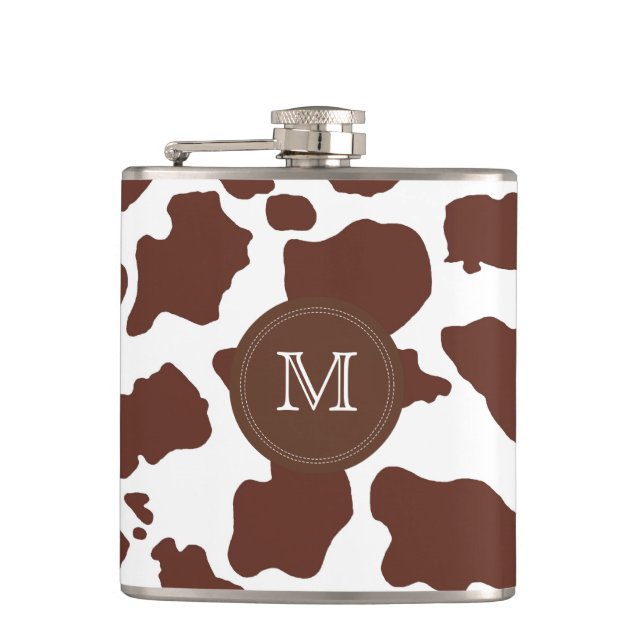 Braune Kuhhaut| Custom Monogramm Flasche Flachmann (Vorderseite)