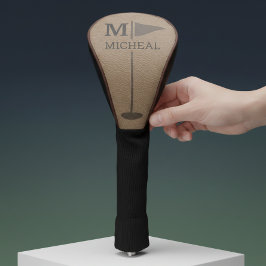 Braune Lederstruktur Monogramm Name Golf Headcover