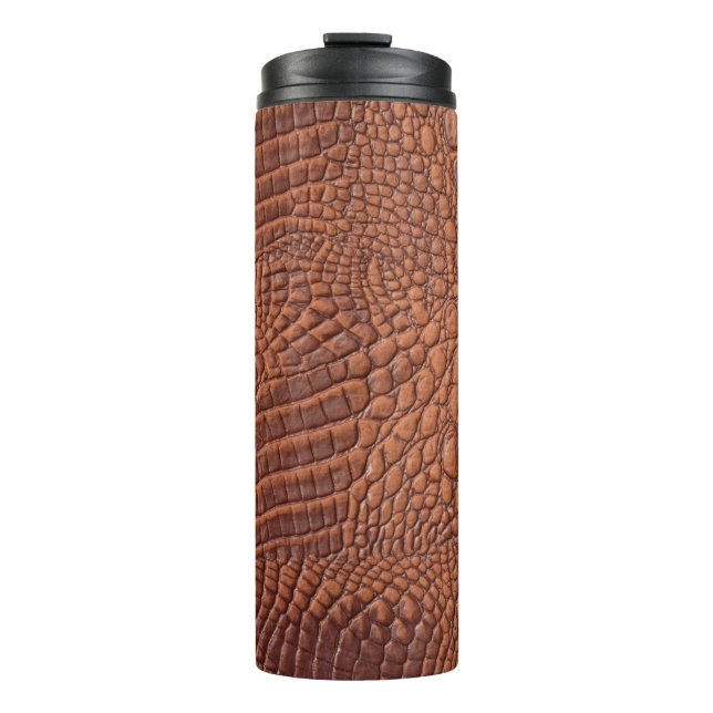 Braune Ledertextur im Hintergrund, gefallen,abstra Thermosbecher (Vorderseite)
