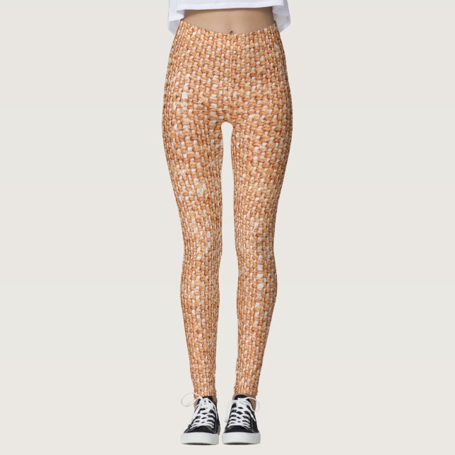 Braune Linen Leinwand Textur Hintergrund Leggings (Vorderseite)