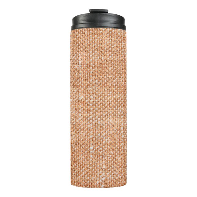 Braune Linen Leinwand Textur Hintergrund Thermosbecher (Vorderseite)