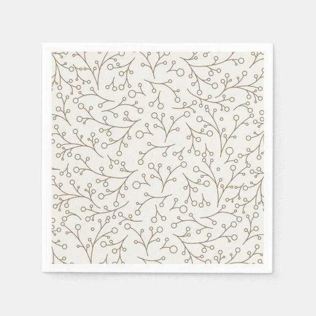 Braune Linie Kunst Botanisches Beerenreben-Muster  Serviette (Vorderseite)