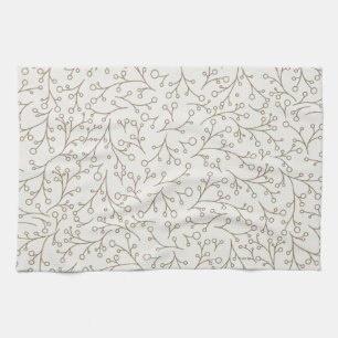 Braune Linie Kunst Botanisches Beerenrebenmuster a Geschirrtuch