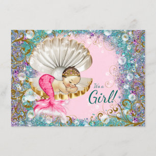 Braune Meerjungfrau Baby Shower Einladungen