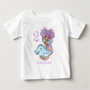 Braune Meerjungfrau mit Dolphin Birthday Baby T -  T-shirt