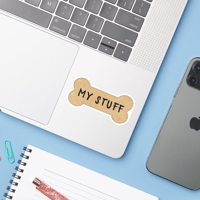 Braune Milk Bone mit Text Aufkleber (Laptop mit iPhone)