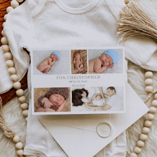 Braune Minimalistische Foto-Collage-Baby-Ankündigu Einladung