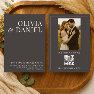 Braune minimalistische Foto-QR-Code-Hochzeit im Mo Einladung