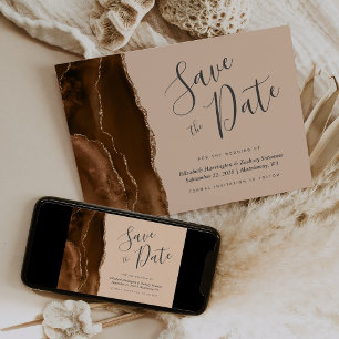 Braune Mocha-Gold-Achat-Tan-Save-the-Date-Karte Einladung