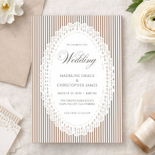 Braune Mocha-Streifen-Spitzen-Hochzeit Einladung