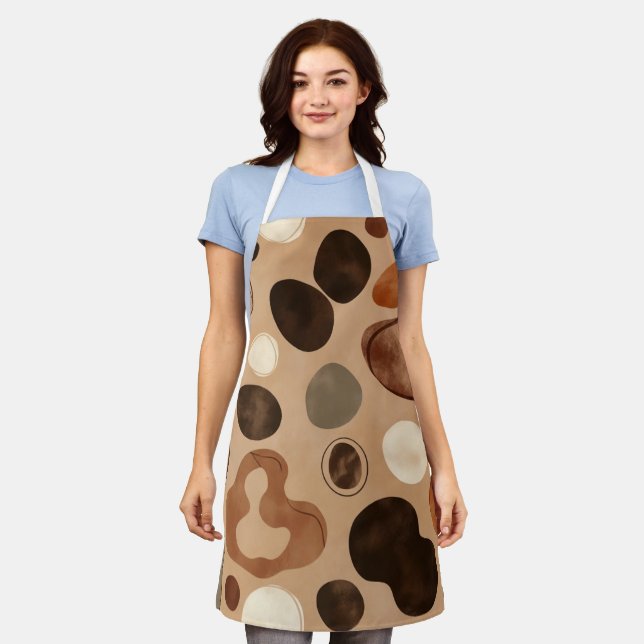 Braune moderne Kunstflussformen All-Over-Print-Sch Schürze (Getragen)