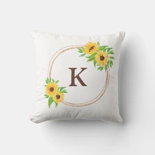 Braune Monogramm-Sonnenblumen Goldrahmen Grüne Blä Kissen