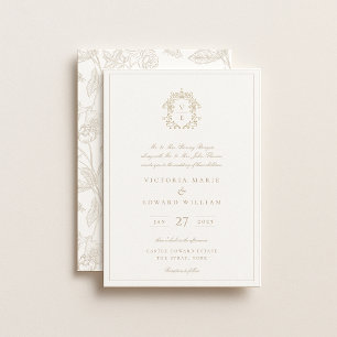 Braune Monogramm-Wappenkartusche Hochzeit Einladung