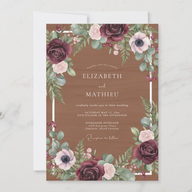 Braune Moody Rustikale Hochzeit Einladung (Vorderseite)
