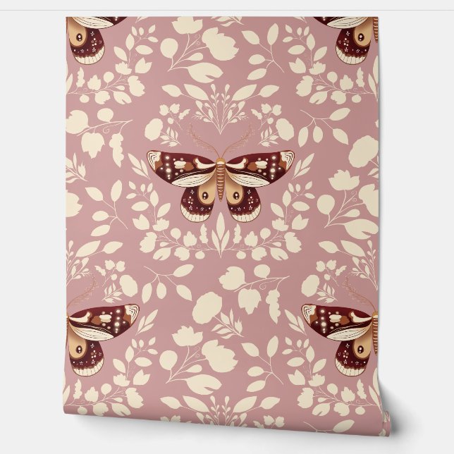 Braune Moth & Cream Foliage Tapete (Abrollen)