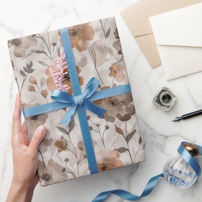 Braune Orange Creme Blumen Geburtstag Geschenkpapier (Schenken)
